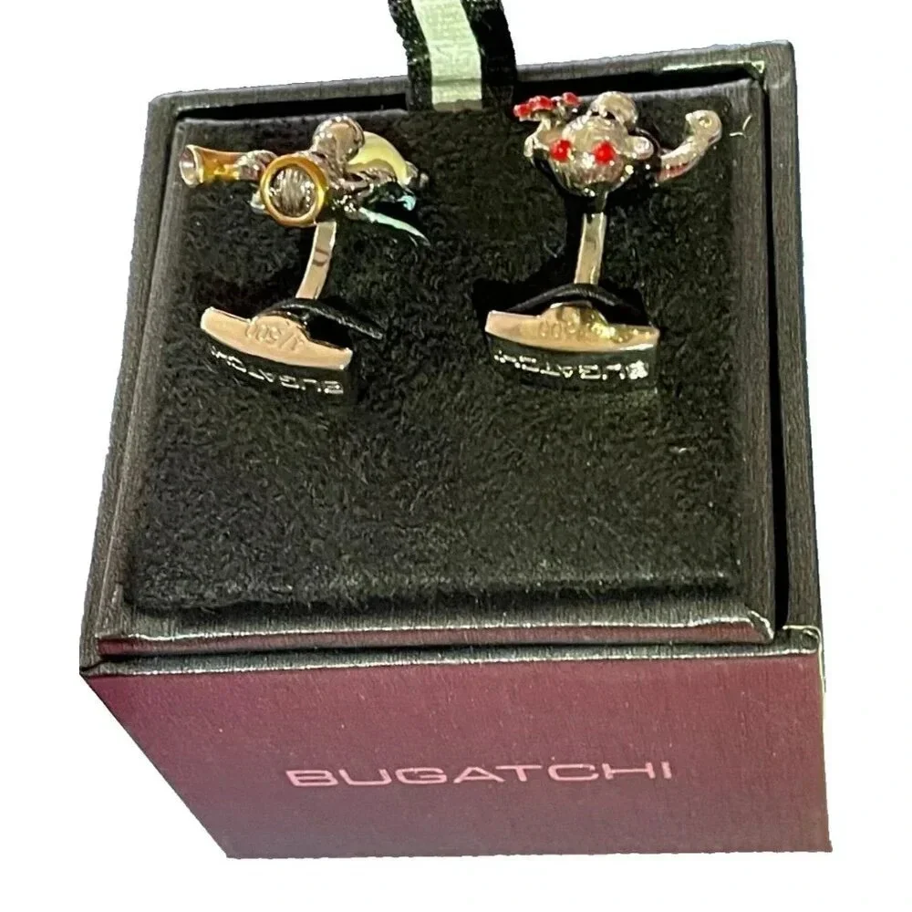 Bugatchi Logo Silver Multi-Color Enamel Monkey Devil & Monkey Angel Cuff Links